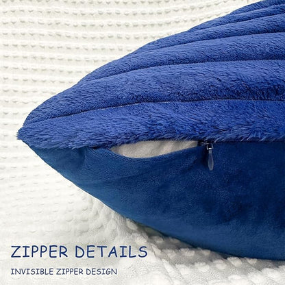 2 Pack 12x20 Pillow Cover Velvet Pillow Covers, Faux Fur Oblong Throw Pillow Covers for Living Room Decorations Throw Pillow Case, Throw Pillow Cover Cushion Cover for Home Sofa Bedroom Car, Navy Blue