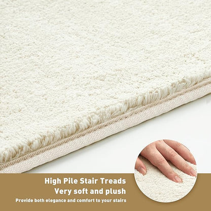 PURE ERA Carpet Stair Tread Landing Mat Area Rug Ultra Plush Shag Soft Non Slip Skid Resistant Tape Free Indoor Doormat Washable Reusable White 2' X 6'