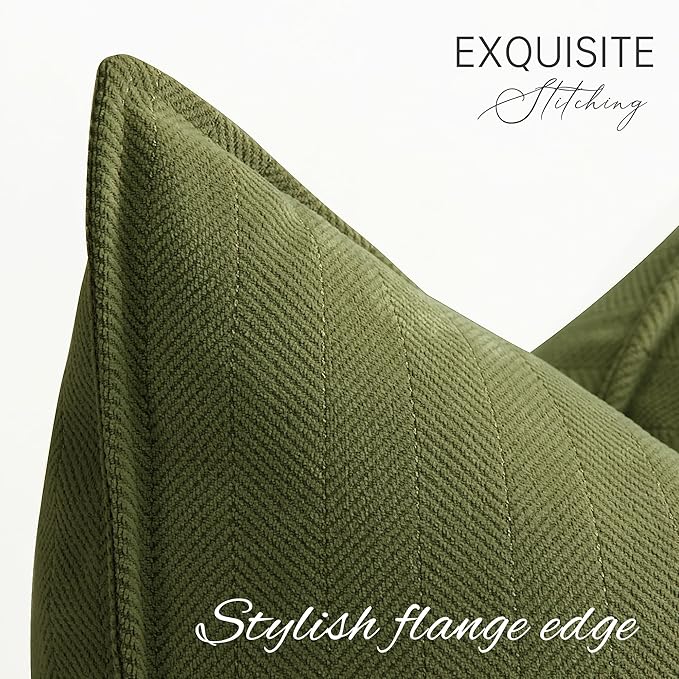 ZWJD Olive Green Pillow Covers 24x24 Set of 2 Chenille Throw Pillow Covers with Elegant Design Soft and Luxurious Decorative Throw Pillows for Couch, Bed, and Home Decor