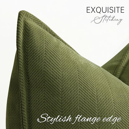 ZWJD Olive Green Pillow Covers 12x20 Set of 2 Chenille Throw Pillow Covers with Elegant Design Soft and Luxurious Decorative Throw Pillows for Couch, Bed, and Home Decor