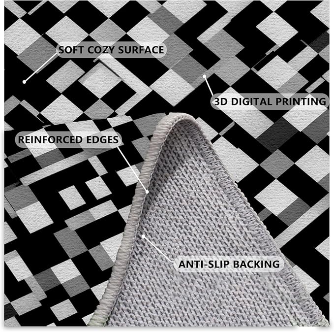 Black White and Grey Rug - Geometric Area Rug, Area Rugs 7x9, Modern Abstract Rugs, Irregular Block Splicing Carpet Washable Non Slip Home Decor Carpet for Living Room