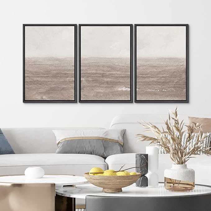 MUDECOR Framed Wall Art Print Set Neutral Textured Seascapes Subtle Tones Illustrations Modern Art Boho Decorative Colorful Chic for Living Room, Bedroom, Office - 24"x36"x3 Black