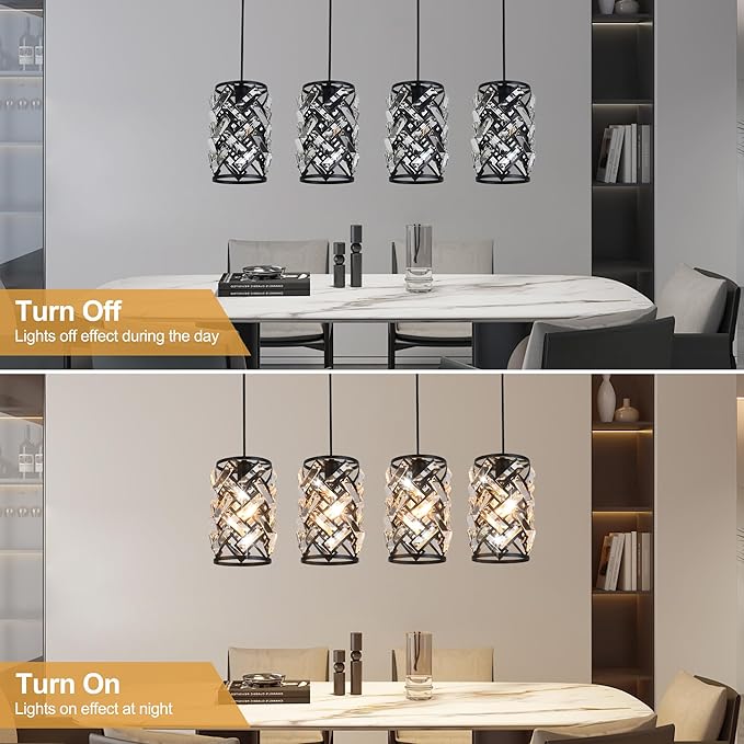 Pendant Lights for Kitchen Island, 25.59 Inch Modern Farmhouse Pendant Lighting Fixtures with K9 Crystals, 36W Dining Room Light for Above Table, Bar, Entryway (Bulbs Not Included)