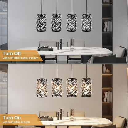 Pendant Lights for Kitchen Island, 25.59 Inch Modern Farmhouse Pendant Lighting Fixtures with K9 Crystals, 36W Dining Room Light for Above Table, Bar, Entryway (Bulbs Not Included)
