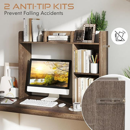 Tangkula Desktop Bookshelf, Countertop Storage Hutch with Shelves for Computer Desk, Desk 3-Tier Display Rack, Multipurpose Wood Desktop Hutch Storage Organizer for Dorm Office