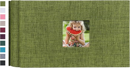 Mublalbum Small Photo Album 4x6 100 Photos Linen Cover Picture Book with Horizontal Pockets for Wedding Family Anniversary and Baby (Green)
