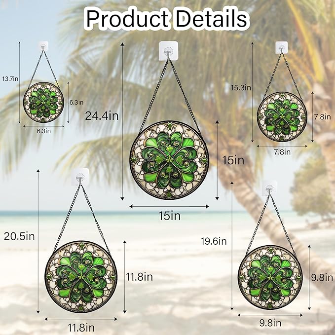 DASTOLL Stained Glass Window Hanging St. Ripak Festival Green Lucky Clover Large 11.8" - Suncatcher Door Garden Sun Catcher Ireland Decor Mother's Day for Mom Woman Her Men Sisters