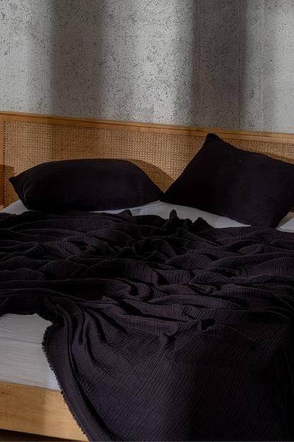 Muslin Blanket - Pure 100% Turkish Cotton Airy Soft Light Versatile Gauze Throw Blanket for Bed, Couch, Sofa (Black, Queen XL Size (95" x 95" inch))