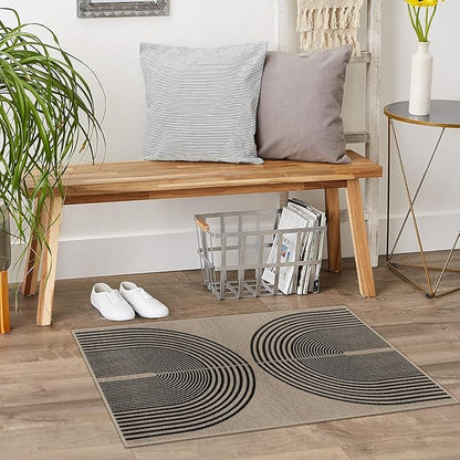 Easy Jute Rainbow Entryway Rug, 2x3 Washable Non-Slip Indoor Outdoor Doormat, Black Nature Boho Farmhouse Small Kitchen Rug Modern Abstract Throw Rugs for Entrance Bedroom Bathroom