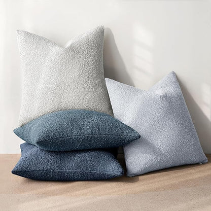 MIULEE Pack of 4 Decorative Textured Boucle Christmas Throw Pillow Covers 18x18 Inch Neutral Blue Accent Solid Pillow Cases Couch Cushion Covers for Modern Farmhouse Boho Bed Livingroom Home Decor