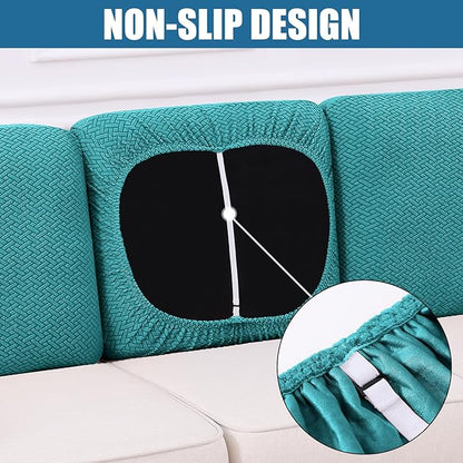 Smiry Waterproof Couch Cushion Covers, Stretch Jacquard Thick Sofa Cushion Covers, Washable Seat Slipcover Elastic Furniture Protector for Pets, Kid (Back Cover L, Peacock Green)