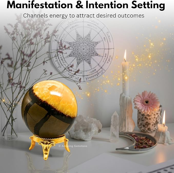Amazing Gemstone Septarian Crystal Ball with Stand - 1.5 Inches Crystal Sphere Meditation Balls for Witchcraft and Decorative Balls