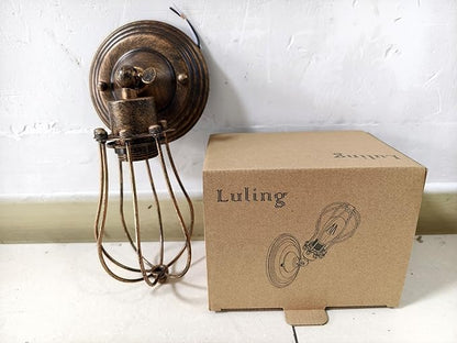 LULING Industrial Wall Sconce Vintage Lighting Adjustable Lamp Socket Wire Metal Cage Wall Light Shade Edison Style Antique Fixture Porch Mirror (No Bulb) (Bronze Color) (Bronze)