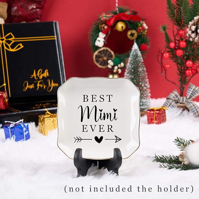 Mimi Gifts Jewelry Dish Trinket Tray - Best Mimi Ever - Christmas Valentines Mother's Day Birthday Gifts for Mimi from Grandkids