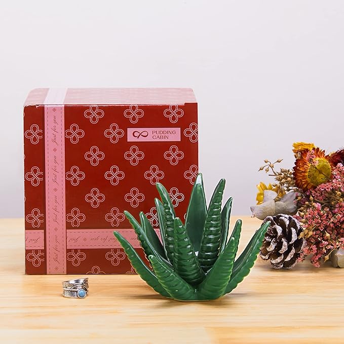PUDDING CABIN Succulent Ring Holder, Stand & Display - Green Cactus Aesthetic Preppy Room Decor, Perfect for Women, Friends, Bridesmaids, Engagement & Christmas Gifts