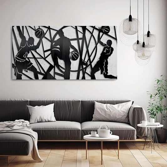 Large Canvas Wall Art, Basketball Sports Motivational Artwork Pictures Cool Teen Boy Poster Prints Man Wall Paintings for Home Office Gym Decor Framed Ready to Hang 24x48 IN