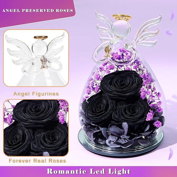 Beferr Valentines Day Rose Gifts for Her Women Mom Gifts for Birthday, Fresh Flowers for Delivery Prime Forever Preserved Rose in Glass Angel Figurine, for Grandma Wife Kids Daughter
