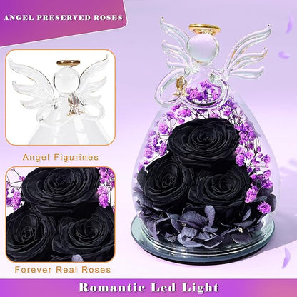 Beferr Valentines Day Rose Gifts for Her Women Mom Gifts for Birthday, Fresh Flowers for Delivery Prime Forever Preserved Rose in Glass Angel Figurine, for Grandma Wife Kids Daughter