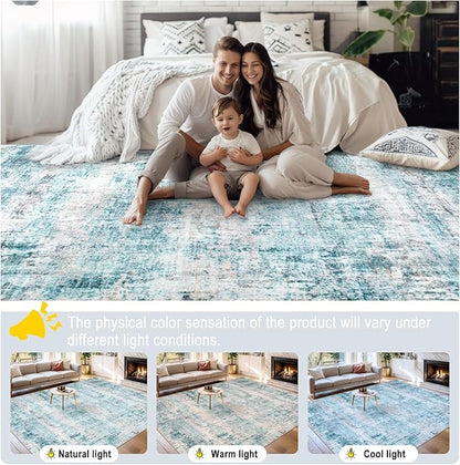 Area Rugs 10x14 Living Room - Washable Rug Modern Abstract Soft Large Neutral Non-Slip Carpet Indoor Floor Thin Carpets for Bedroom Dining Room Farmhouse Nursery Home Office Green