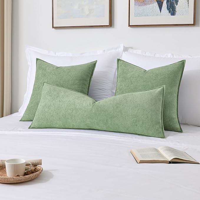 Kevin Textile Spring 14x36 Inch Long Lumbar Cover 1 Pack Soft Boucle Textured Decorative Waterproof Rectangle Cushion Elegant Accent Pillows for Couch Sofa Chair Bed Home Decor Indoor Sage Green
