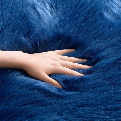 SERISSA Ultra Soft Fluffy Rug Dark Blue Faux Sheepskin Fur Rug Shaggy Couch Cover Furry Carpet for Kids Room Bedroom Living Room Runner, 2x6 Feet (Sheepskin Shape,Dark Blue)