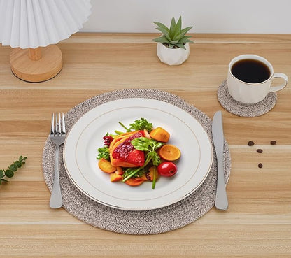 Round Placemats Set of 9 with Holder Included, Cotton Rope Woven Place Mats, Hot Pads for Kitchen,Non-Slip Heat Resistant Table Mats, 13 Inch Farmhouse Washable Braided Handmade Boho Placemat
