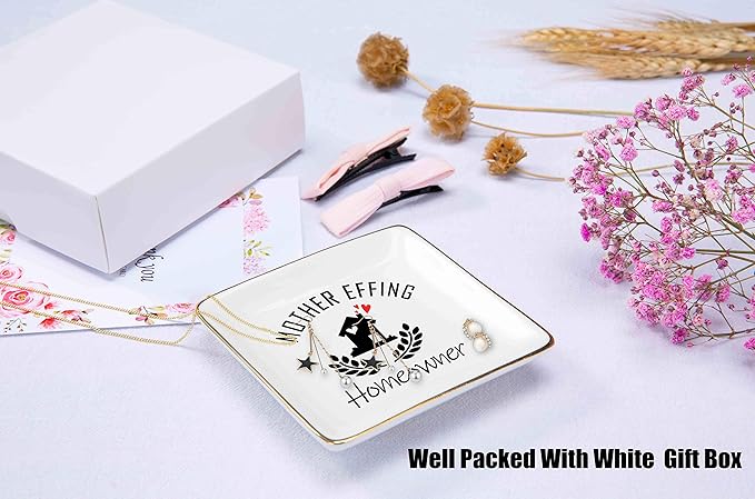 Mother Effing Homeowner Gift– Housewarming Gifts for Women-Unique First Time House Owner Present Ideas - New Home Owner Present–Ceramic Jewelry Holder Ring Dish Trinket Tray