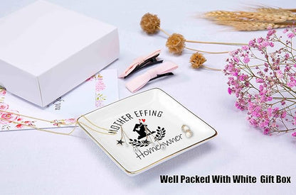Mother Effing Homeowner Gift– Housewarming Gifts for Women-Unique First Time House Owner Present Ideas - New Home Owner Present–Ceramic Jewelry Holder Ring Dish Trinket Tray
