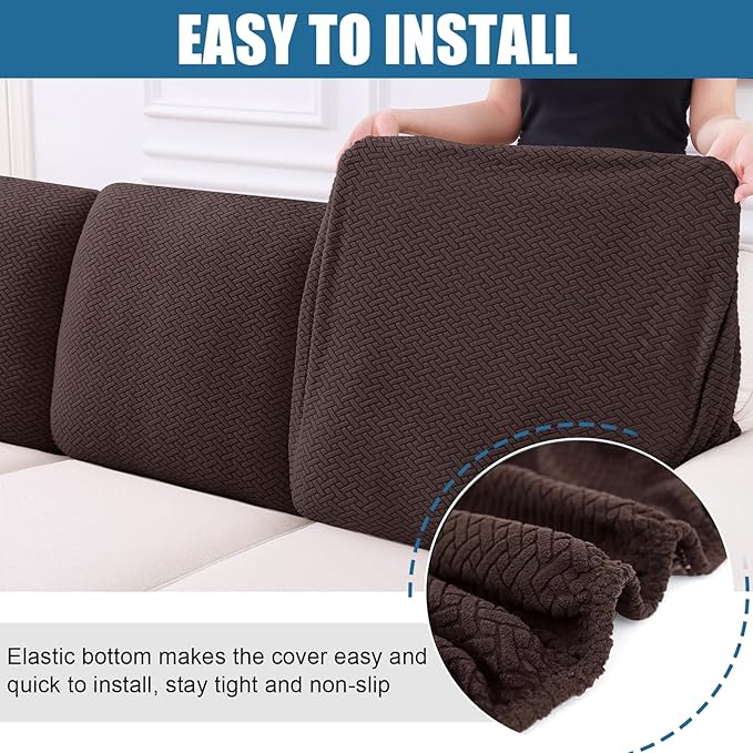 Smiry Waterproof Couch Cushion Covers, Stretch Jacquard Thick Sofa Cushion Covers, Washable Seat Slipcover Elastic Furniture Protector for Pets, Kid (Back Cover M, Chocolate)