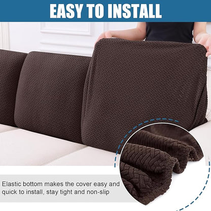 Smiry Waterproof Couch Cushion Covers, Stretch Jacquard Thick Sofa Cushion Covers, Washable Seat Slipcover Elastic Furniture Protector for Pets, Kid (Back Cover M, Chocolate)