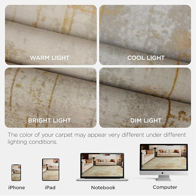 Joydeco 2x6 Runner Rug for Hallway, Modern Abstract Non-Slip Soft Washable Rugs, Low Pile Carpet for Entryway, Kitchen, Bedroom, Laundry, Light Brown & White & Beige
