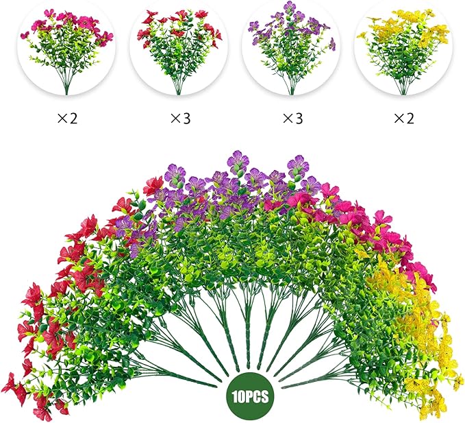 Artificial Fall Flowers for Outdoors, Artificial mums for Outdoors UV Resistant and fadeproof,Faux mums for Outdoor planters for Porch Patio Garden Planter Box Home Outdoor Decor(10pcs)