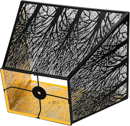 Large Metal Lampshade New Pyramid Shape Design 7'' Top 14'' Bottom 10'' Height ALUCSET Square Bell Shade Lamp Shade Forest Design Black and Gold fits for Table Lamps and Floor Lamps