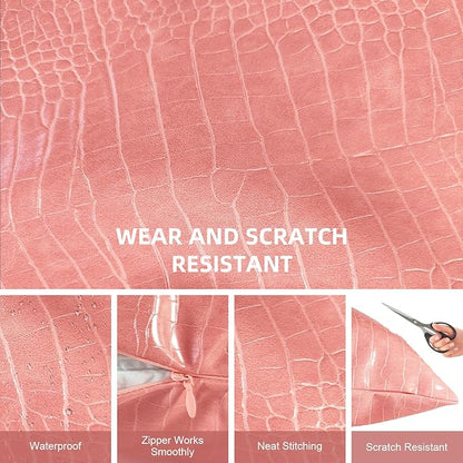 Faux Leather Throw Pillow Covers 16X16 Inch Pink Outdoor Modern Farmhouse Solid Decorative Pillow Covers for Room Couch Living Bedroom Bed Sofa