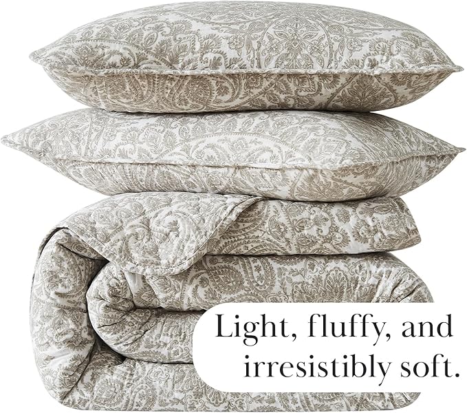 Southshore Fine Living, Inc. Ashanti Collection Oversized Queen Quilt Bedding Set, Prewash Fabric, Soft Coverlet 3-Piece with Two Matching Pillow Shams (98 in Wide x 98 in Long), Full/Queen, Bone