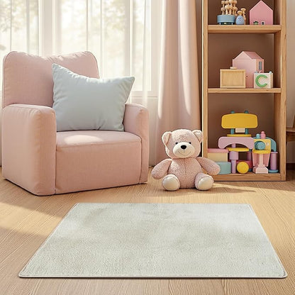 jinchan Solid Plush Area Rug 2x3 Performance Shaggy Washable Rug Indoor Entryway Doormat Soft Modern Faux Wool Cozy Non Slip Carpet for Living Room Kid Room Bedroom Nursery Ivory