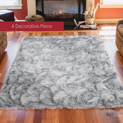 Silky Soft Faux Fur Rug, Sheepskin Area Rug, Shaggy Rug for Living Room, Bedroom, Kid's Room, or Nursery, Home Décor Accent, Machine Washable with Non-Slip Backing (Gray, Rectangle (5'x8'))