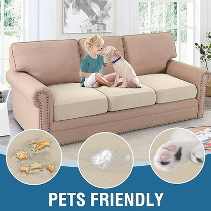 H.VERSAILTEX Fleece Couch Cushion Covers Stretch Couch Covers for 3 Cushion Couch Sofa Thick and Soft Couch Covers Washable (3 Piece Sofa Cushion Cover, Ivory)