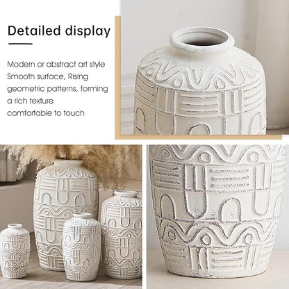 Large White Ceramic Vase - 9.6" H Embossed Decorative Vases for Home Decor, Modern Boho Rustic Table Centerpieces for Living Room, Dining Room, Shelf, Mantel, Office