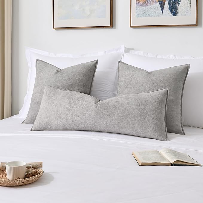 Kevin Textile 14x36 Inch Long Lumbar Cover 1 Pack Soft Boucle Textured Decorative Waterproof Rectangle Cushion Elegant Accent Pillows for Couch Sofa Chair Bed Home Decor Indoor Outdoor Light Grey