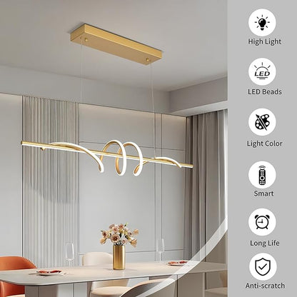 Modern LED Pendant Light, 39.37in Gold Chandelier Dimmable,3000K-6000K Adjustable Color Temperature, Aluminum Modern Kitchen Light Fixture for Dining Room