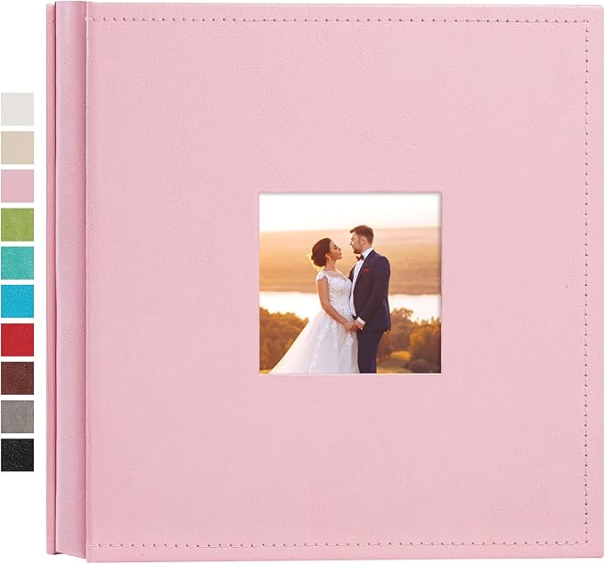 potricher Small Photo Album 4x6 200 Photos Leather Cover Picture Book with 200 Horizontal Pockets for Family Wedding Anniversary and Baby (Pink)