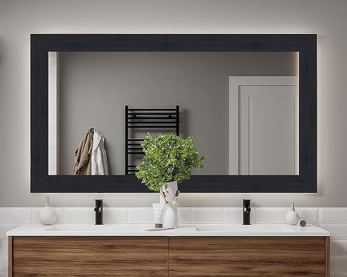 FLFK Mirror Border,Black Wood Grain Peel and Stick Wallpaper Border Self Adhesive Wallpapers for Living Room Bedroom Kitchen Bathroom 4"x240"
