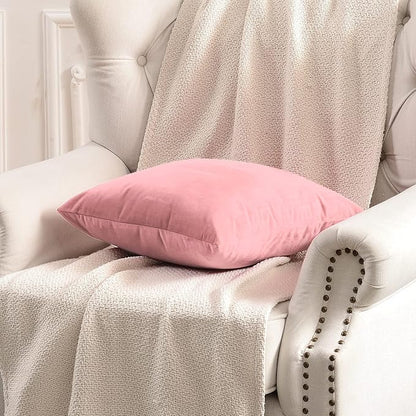 FY FIBER HOUSE Pack of 2 Velvet Throw Pillow Covers Decorative Square Pillowcase Soft Solid Cushion Case for Sofa/Couch Use, 20 x 20 Inch Pink