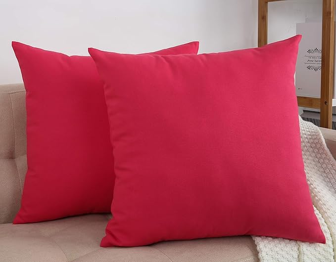 TangDepot Set of 2 Handmade Decorative Solid 100% Cotton Canvas Throw Pillow Covers/Cushion Covers, 45 Colors Available - (20"x20" 2 Pieces, Watermelon Red)