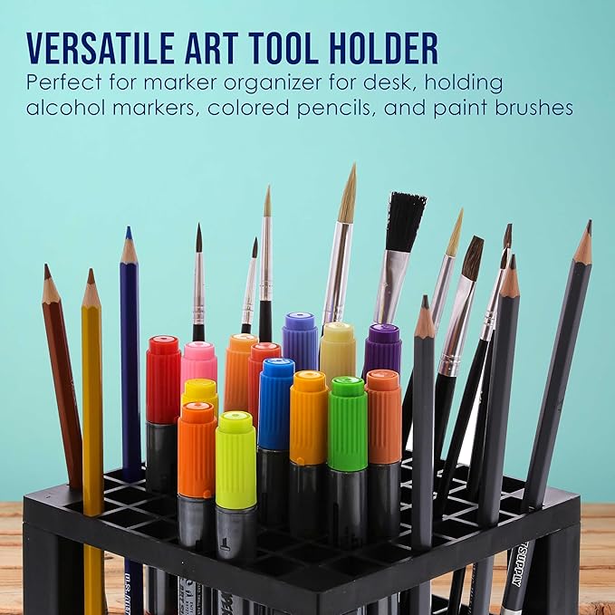 U.S. Art Supply 60 Slot Marker Organizer & Paint Brush Holder – Multi-Level Marker Storage, Pens, Brushes, Colored Pencils