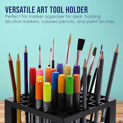 U.S. Art Supply 60 Slot Marker Organizer & Paint Brush Holder – Multi-Level Marker Storage, Pens, Brushes, Colored Pencils
