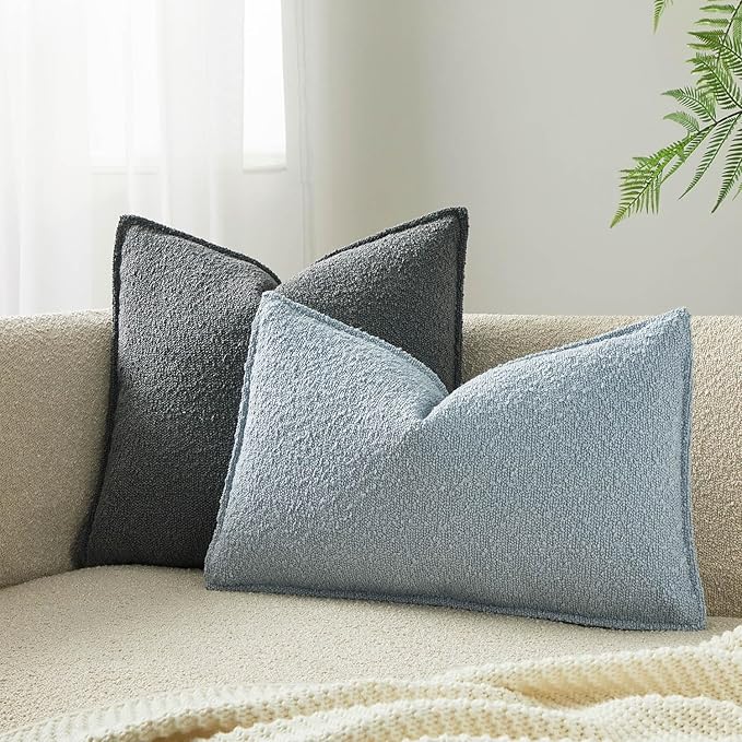 JUSPURBET Light Blue Decorative Pillow Covers 12x20 Set of 2 Throw Pillow Covers for Couch Sofa Bed Cozy Boucle Textured Lumbar Cushion Covers Cases with Hidden Zipper for Living Room Home Decor