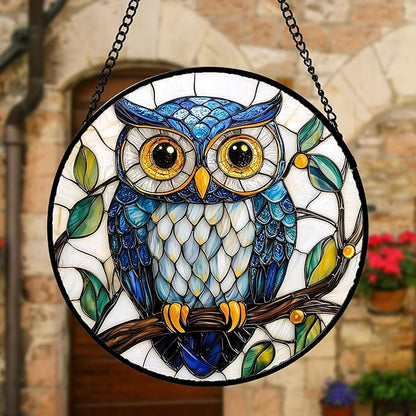 DASTOLL Stained Glass Window Hanging, Owl Gifts for Women Sun Catchers Diamond Glass Panel Hangings Birds Suncatcher Decor for Birthday for Women, Men, Wife, Aunt, and Mom 6.3 in