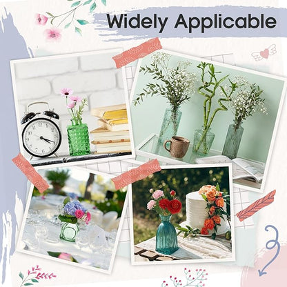 Yaomiao 60 Pcs Vases Bulk Colored Flower Glass Vases Bud Vintage Colored Glass Bottles Colorful Rustic Embossed for Home Wedding Table Decorations Gifts (Green Series)